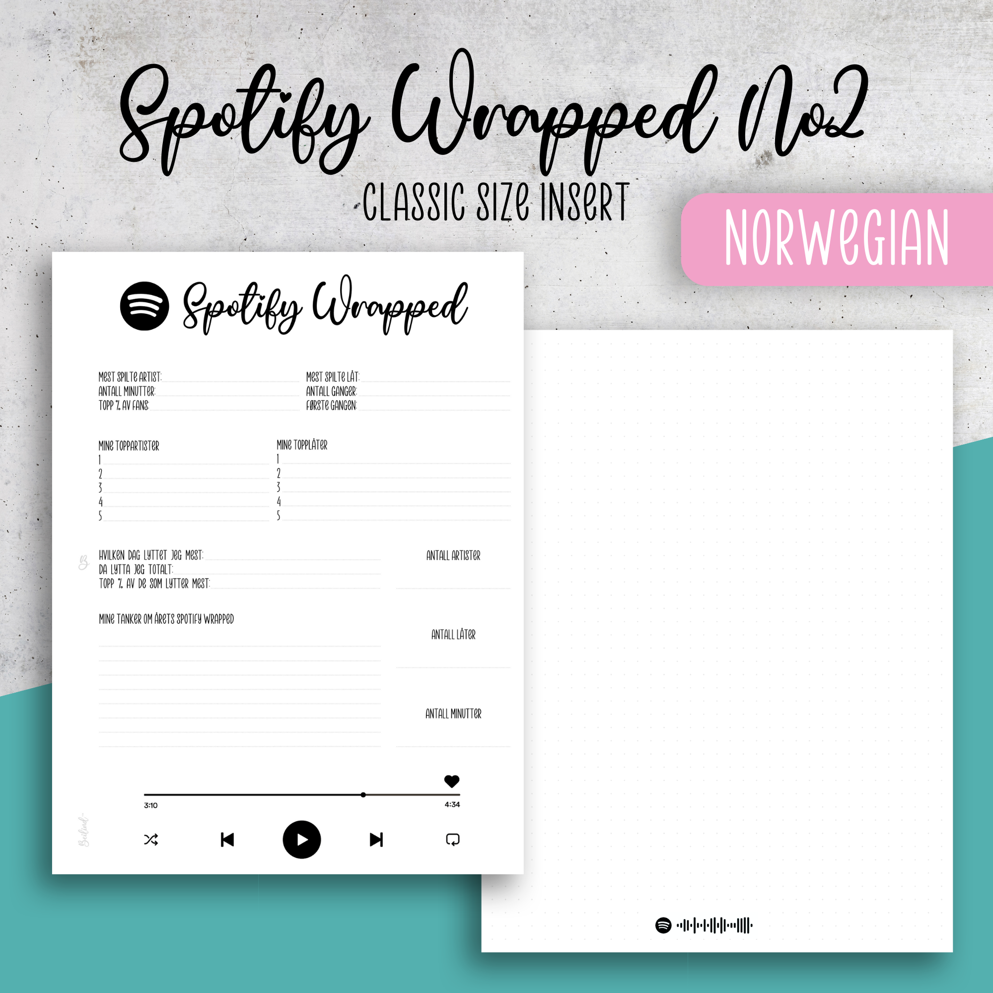 Spotify Wrapped No2, Classic Size Insert