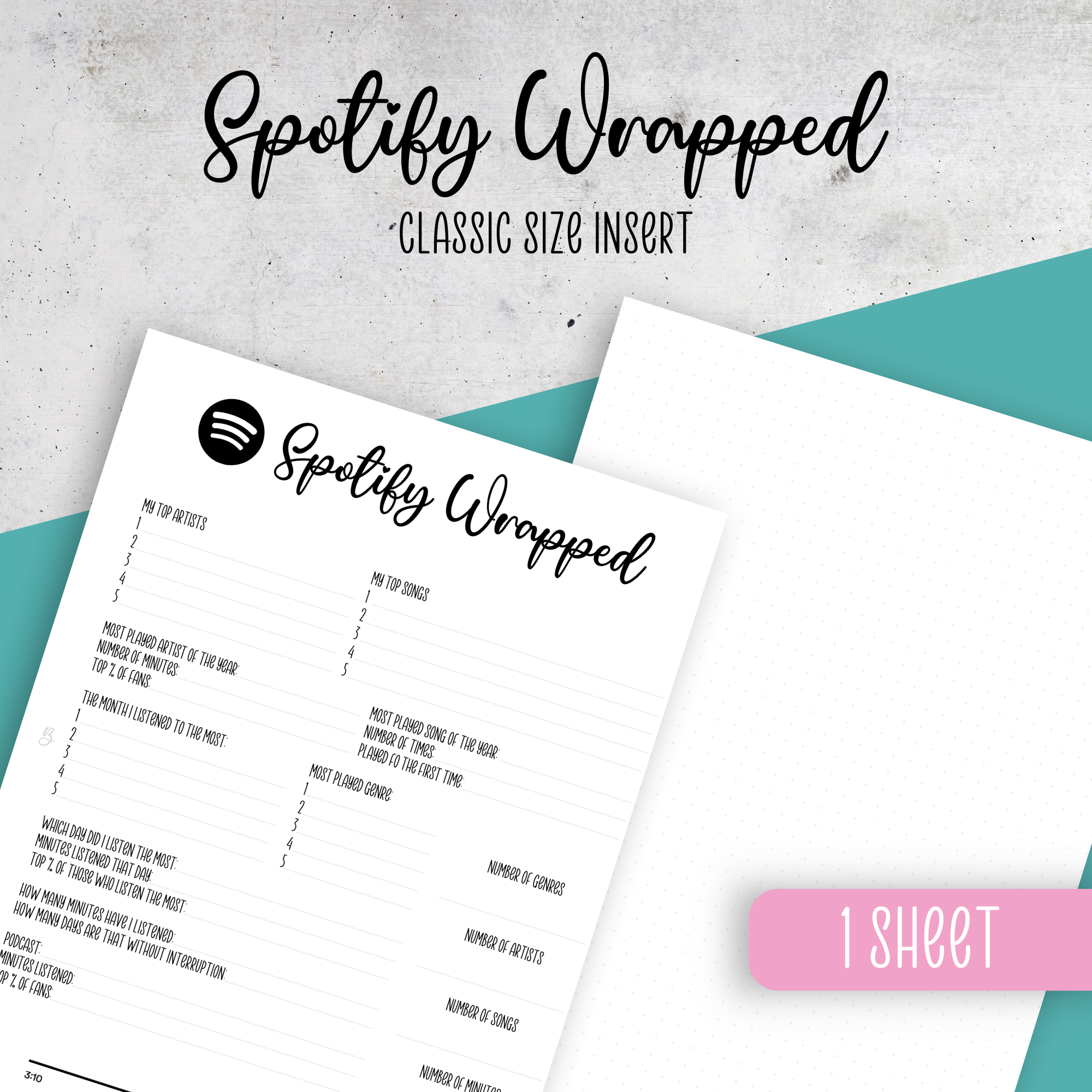 Spotify Wrapped No1, Classic Size Insert