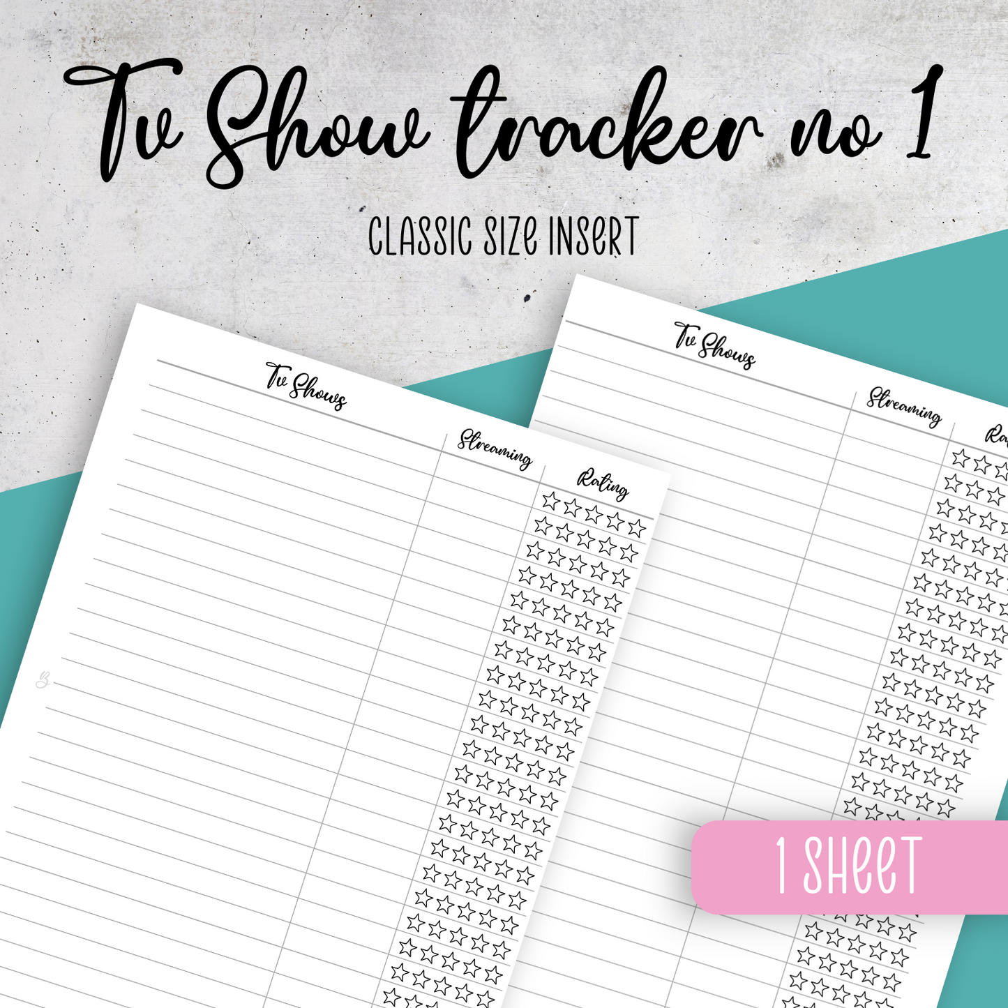Tv Show Tracker No 1, Classic Size Insert