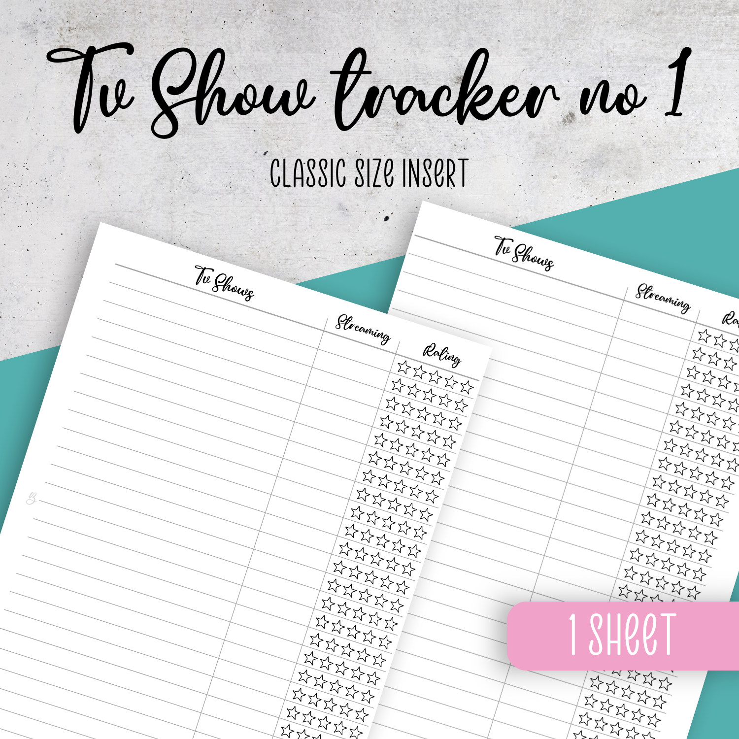Tv Show Tracker No 1, Classic Size Insert
