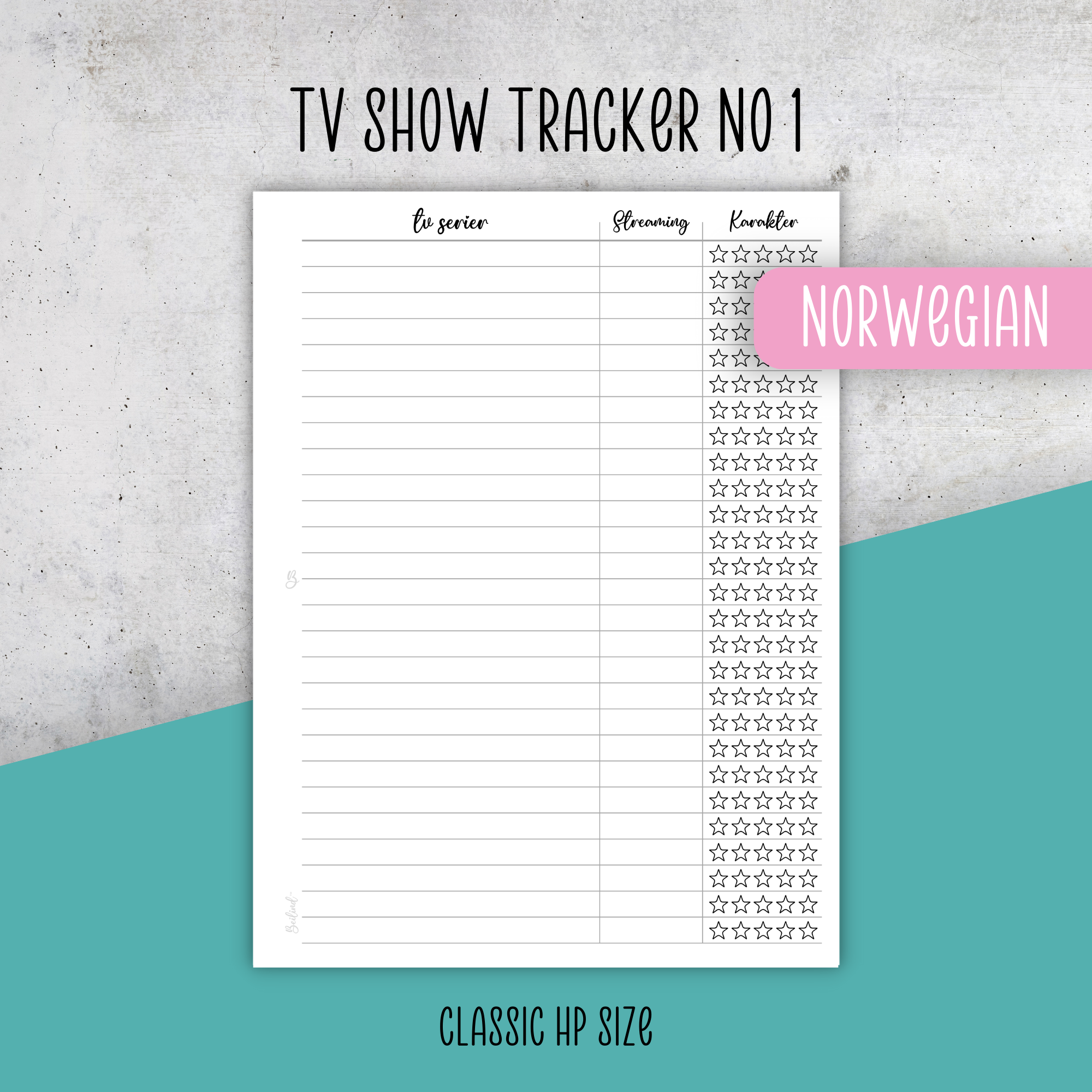 Tv Show Tracker No 1, Classic Size Insert