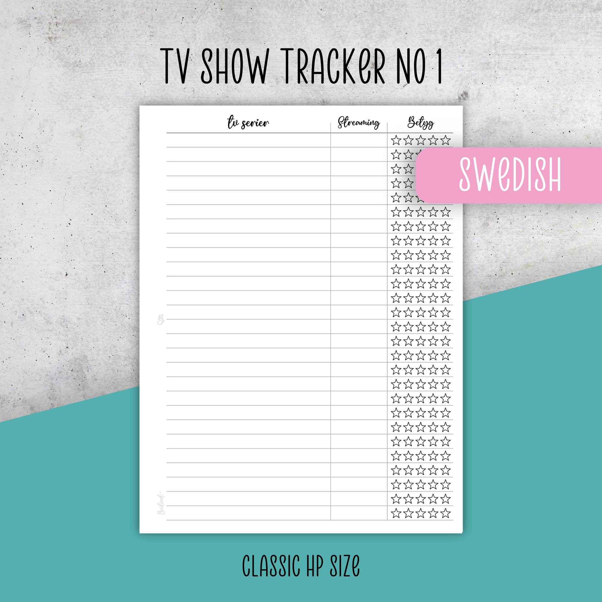 Tv Show Tracker No 1, Classic Size Insert