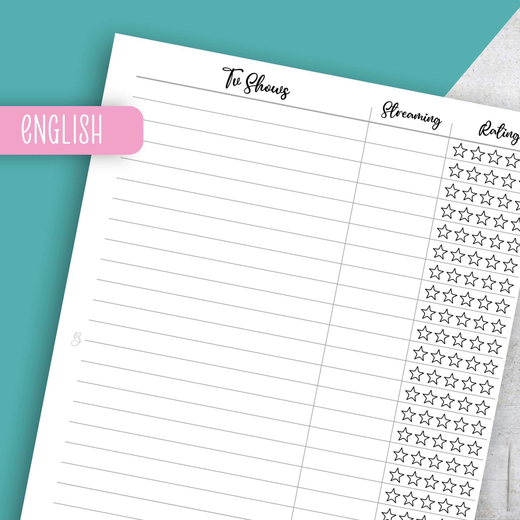 Tv Show Tracker No 1, Classic Size Insert