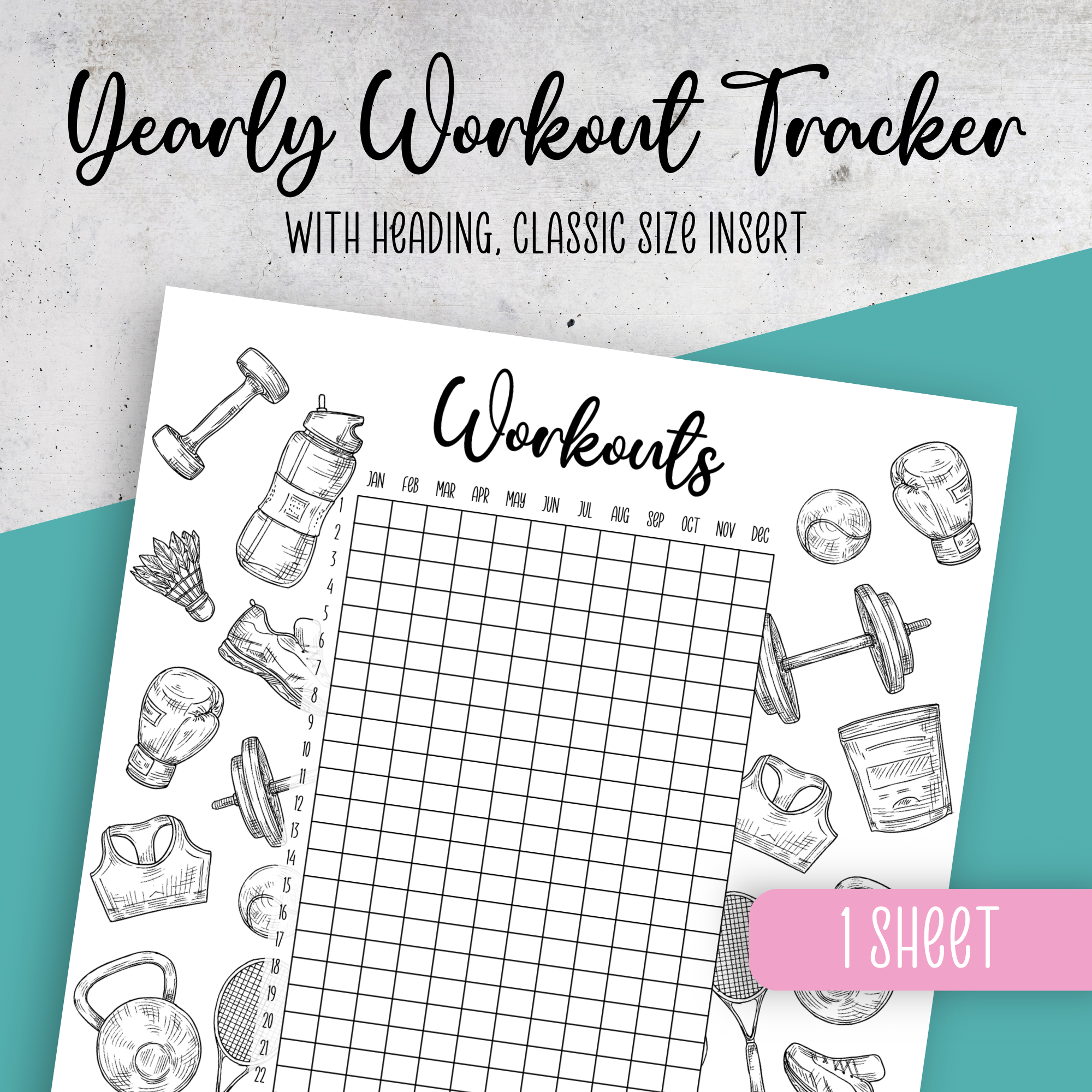 Yearly Workout Tracker, Classic Size Insert