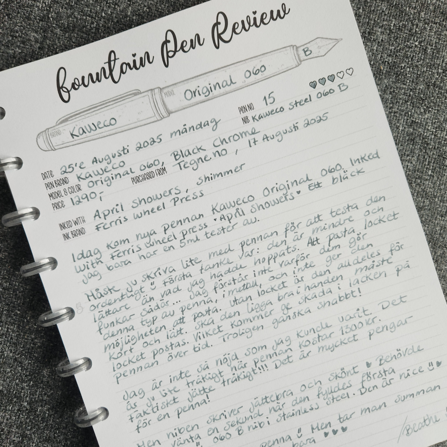 Fountain Pen Review No. 1 Insert