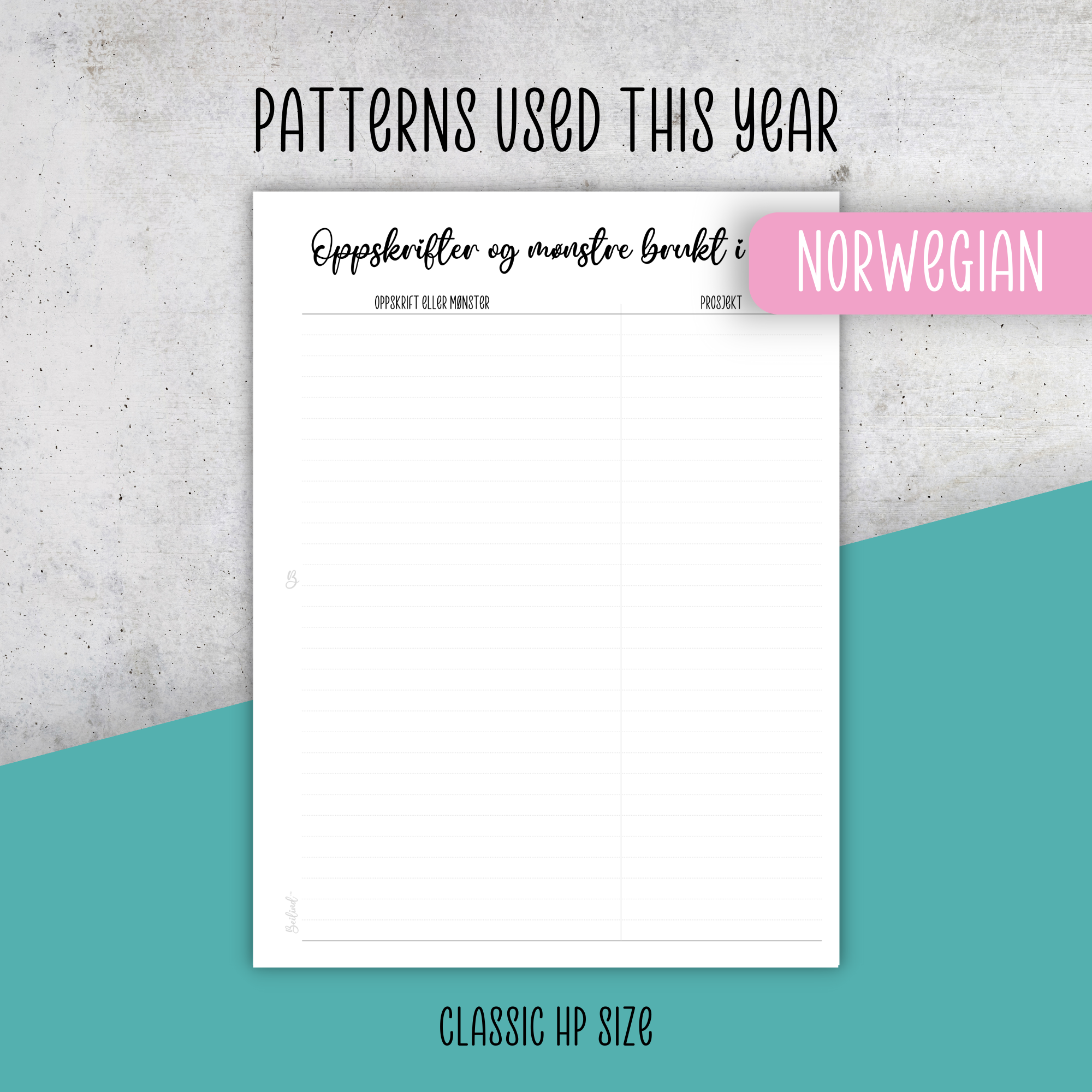 Patterns Used This Year, Classic Size Insert