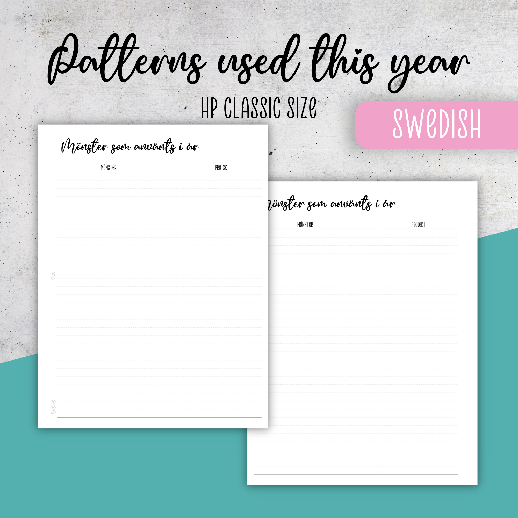Patterns Used This Year, Classic Size Insert