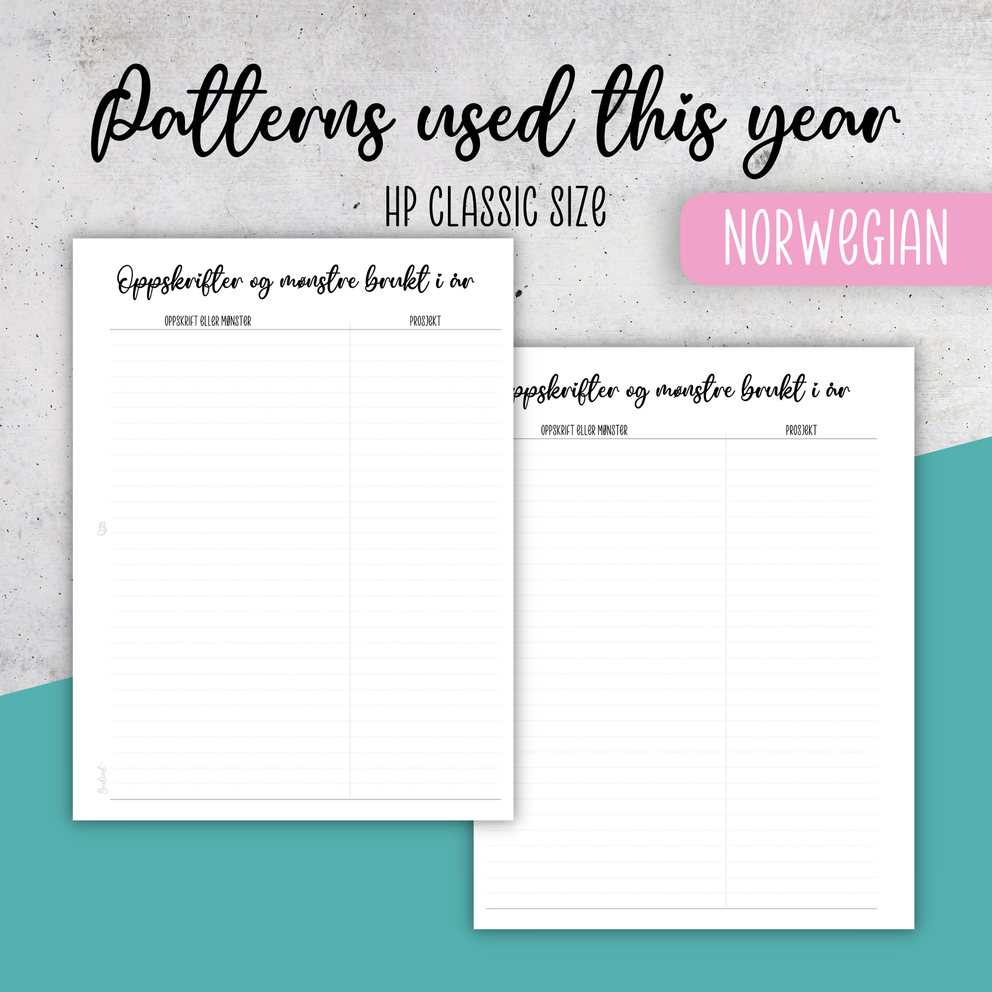 Patterns Used This Year, Classic Size Insert